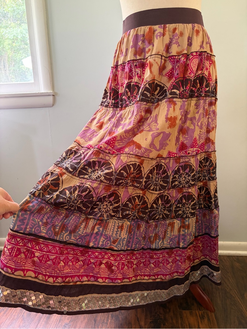 Soft Surroundings Cotton Boho Festival Colorful Pull-on Maxi Skirt